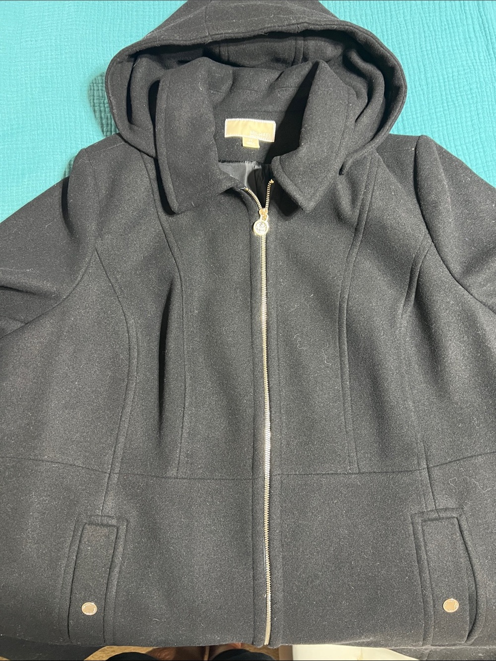 NWT MICHAEL Michael Kors Hooded Wool-Blend Walker Coat Black 2X
